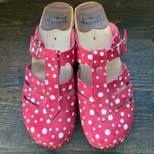 Troentorp Handmade Wooden May Jane Clog Red Polka Dot size 40